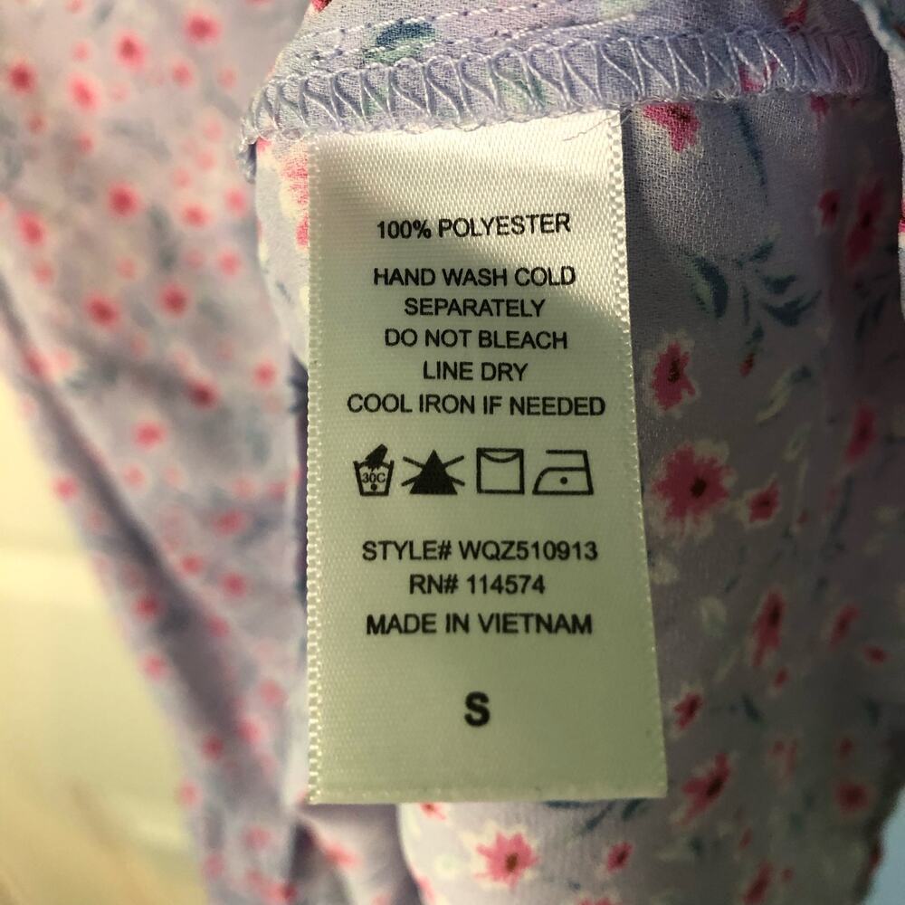 Pleione Floral Ruched Front Ruffle Hem Sleeveless Top Lavender Pink Boho - Small - Picture 5 of 6